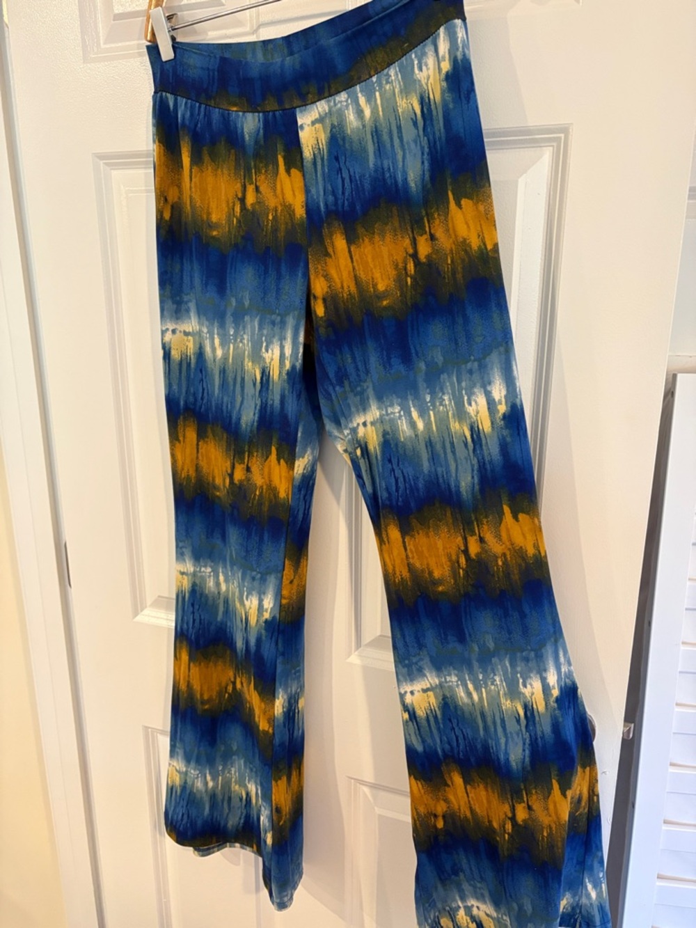 Wide Leg Women’s Pants in Blue & Mustard - Lightweight Stretch